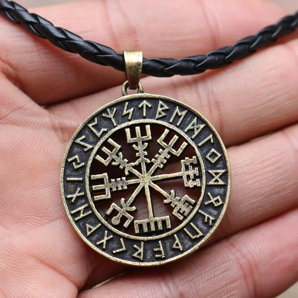 Викинг исландский Vegvisir шлем ужас в руническом круге кулон руны викингов Vegvisir компас Рунический амулет колье ожерелье