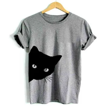 

Showtly 2019 New Cat Looking Out Side Printing Women's T Shirt Hipster Casual Super Soft For Lady Girl Tee Tops