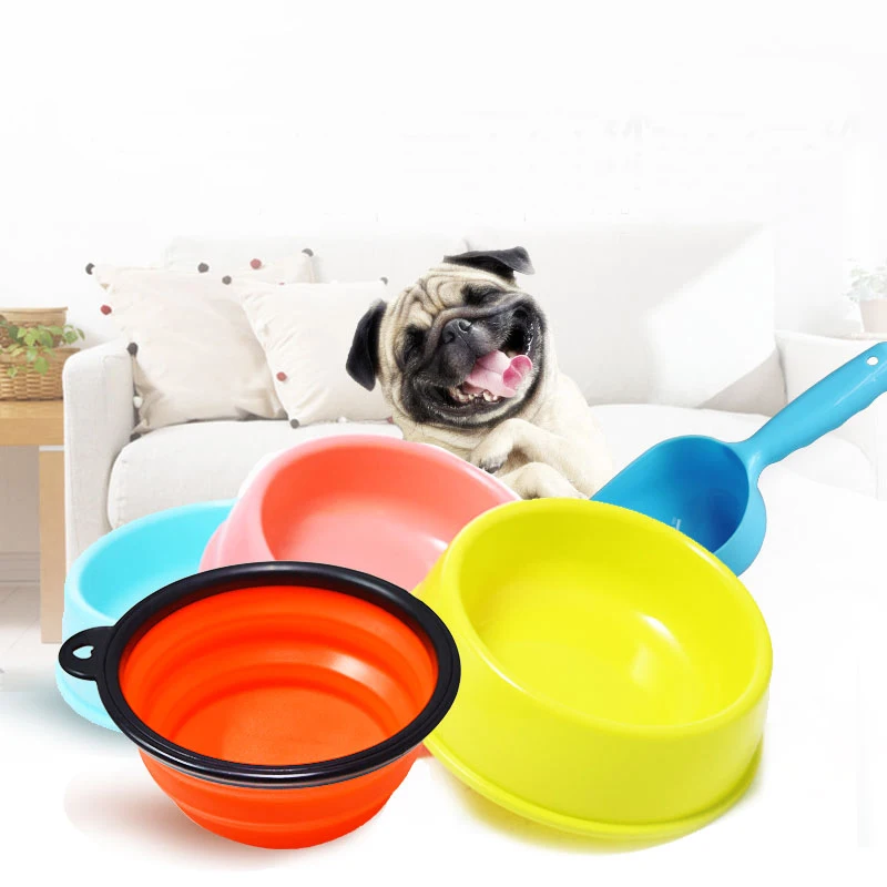 Folding Plastic Rubber Dog Bowl Outfit Portable Travel Bowl Macaron Dog