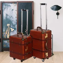 LeTrend коричневый ретро Спиннер чемодан на колёсиках для женщин чемодан из ПУ-кожи на колесиках 20 дюймов винтажная сумка для путешествий