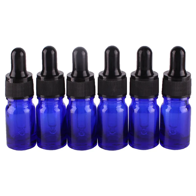 6 Pièces En Verre Bleu 5 Ml Flacons Compte Gouttes Avec Pipette Vide