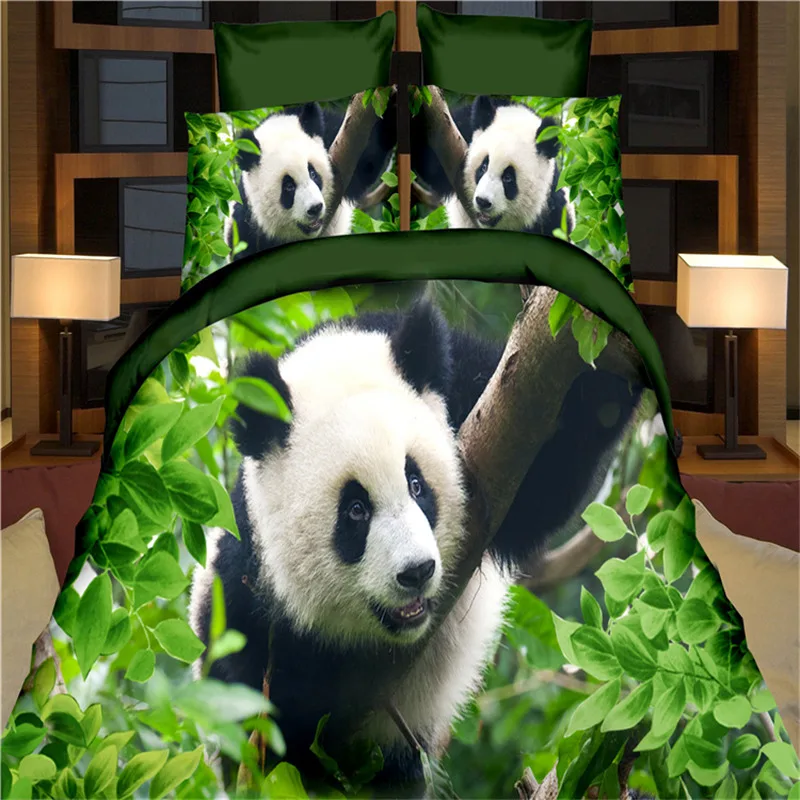 3D Panda Flowers Bedding Set Luxury 4pcs Duvet Cover PillowCase Bed Sheet Bed Linen King