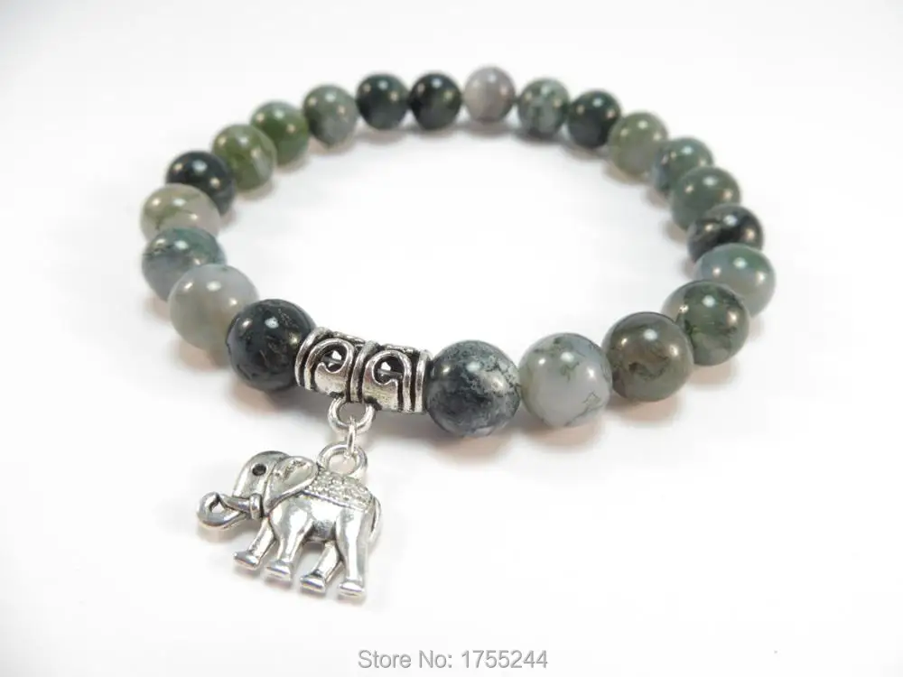 SN1120 Sacred Elephant Mala браслет целебный мала-Йога ювелирные изделия мох камень дзен браслет из бисера лучший рождественский подарок