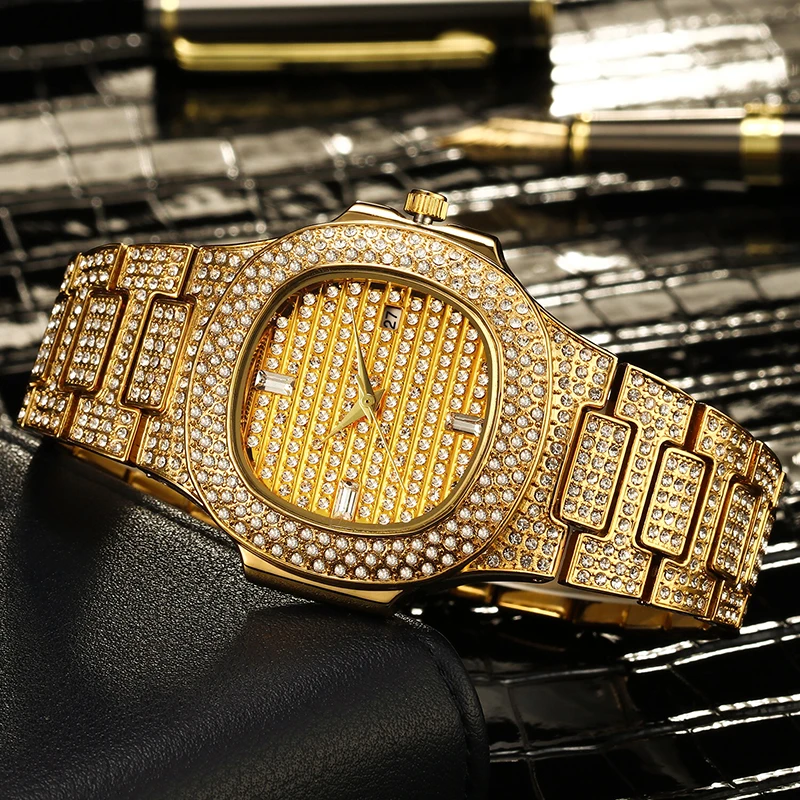

Lureen Hip Hop Waterproof Quartz Watch Men Women AAA Cubic Zirconia Brand Watch Clock Round Casual Brands Wrist Watch Gift