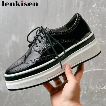 

Lenkisen concise style lace up sneakers round toe well-ventilated thick bottom platform daily wear women vulcanized shoes L10