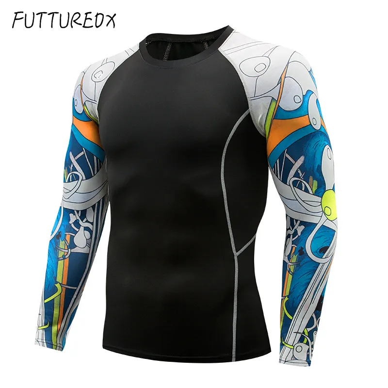 2018 Men's Sports Shirt Long Sleeve Tops Legs 2 Piece Sportswear Men's Compression Tights Rash Guard Men's Sets Sportswear  