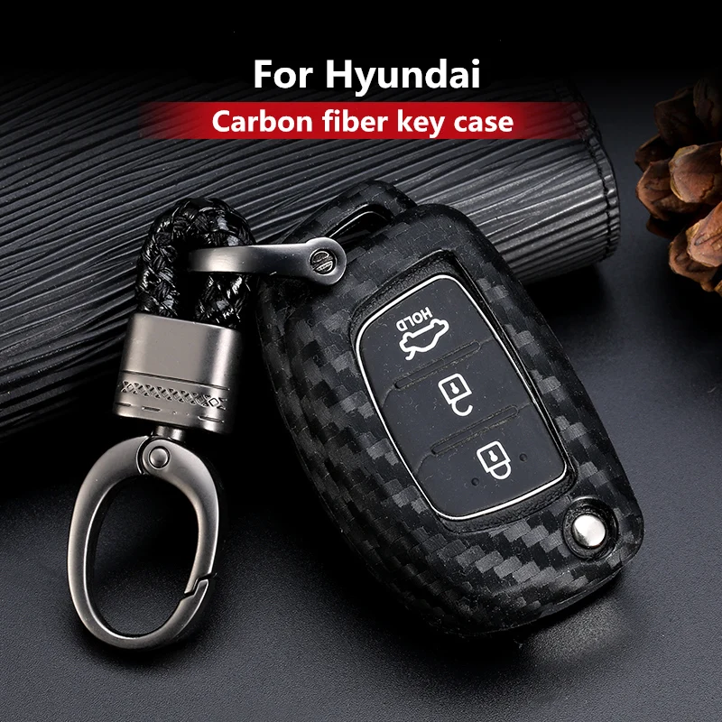 

Carbon Fiber Car Silicone Key Case For Hyundai Creta I10 I20 Tucson Elantra Santa Fe 3 Button Remote Flip Cover Protection 2019