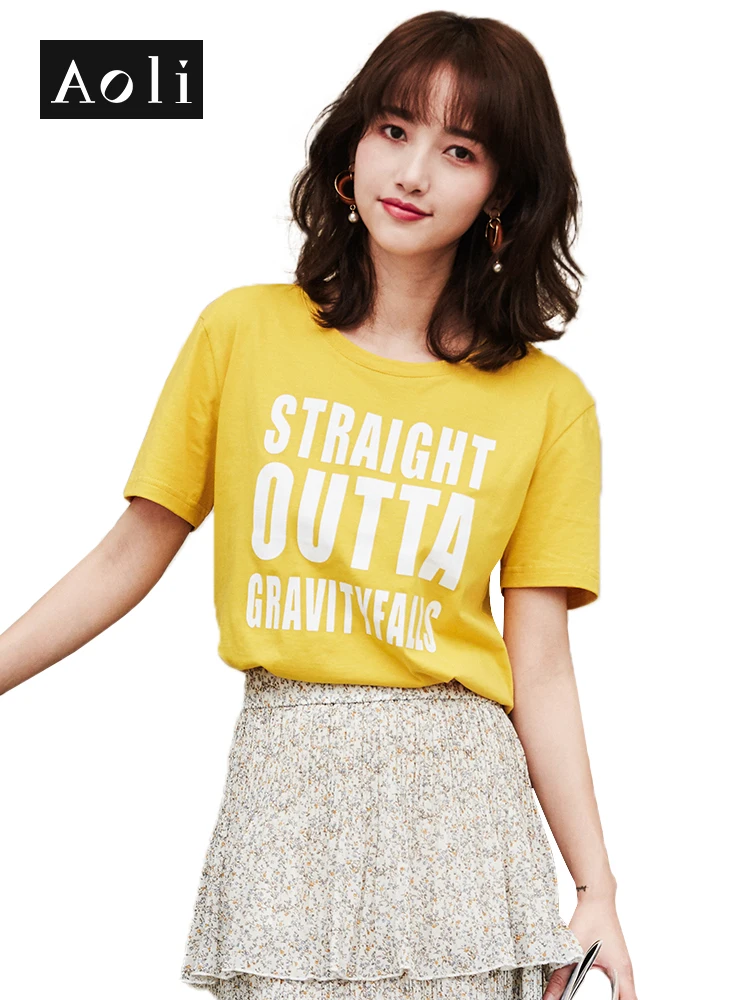 

AOLI Woman Tshirt Friend Sports Harajuku Vintage Streetwear Summer Plus Size Kawaii Female Neon Pink Tops&Tees DTX910033