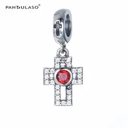 Pandulaso серебро подвески самодельные ювелирные Красный CZ Иисус крест кристалл бусины для изготовления ювелирных изделий Fit оригинальный