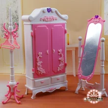Free Shipping Doll wardrobe + dressing mirror DIY toys doll furniture doll accessories for barbie doll Girl birthday gift