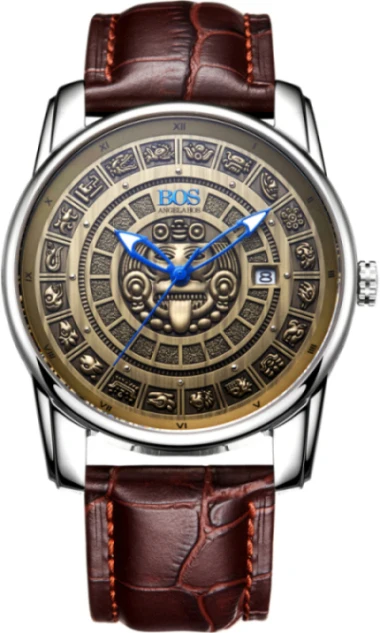 Relogio Masculino ANGELA BOS Ретро Maya механические часы мужские водонепроницаемые светящиеся наручные часы антикварные военные часы Reloj Hombre - Цвет: GoldBrown