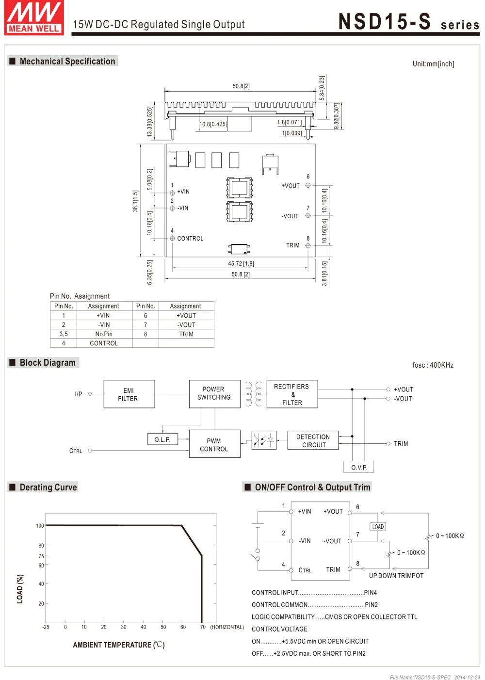 Бренд MEAN WELL представляет NSD15-12S5 5V 3A meanwell NSD15 5V 15 Вт DC-DC регулируется одной Выход конвертер [Hot6]