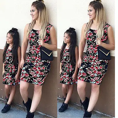 

4 Styles Family Matching Outfits Dress Women Mother Daughter Matching Dresses Summer Girl Dress Clothes Baby Girl Set Outfit