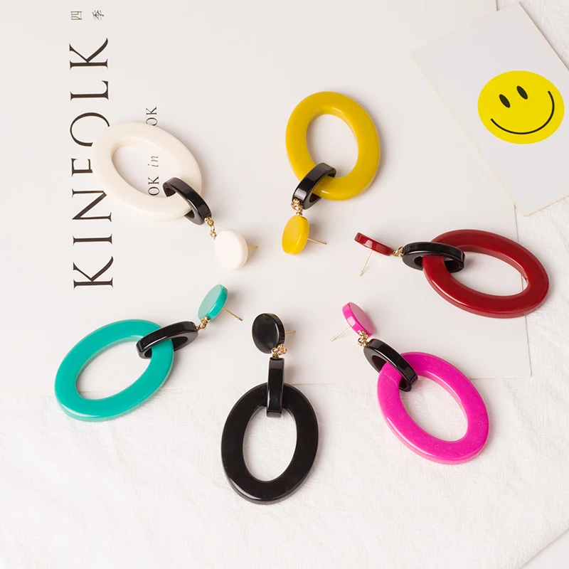 Classic Dangle Fashion Resin Earrings for Women Big Long Cricle Geometric Acrylic Drop Earring Girls Elegant Wedding Brincos (2)