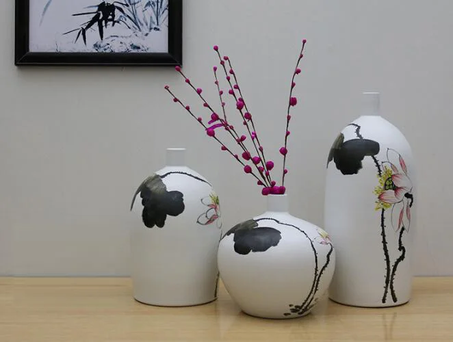 Ceramic ornaments, handmade flower three piece, Jingdezhen ceramic vase, crafts gifts wholesale