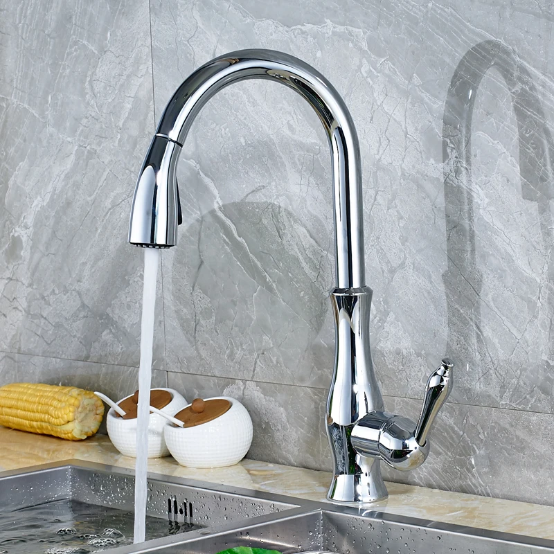 

Luxury Chrome Polished Countertop Kitchen Sink Faucet Pull Out Swivel Spout Mixer Tap