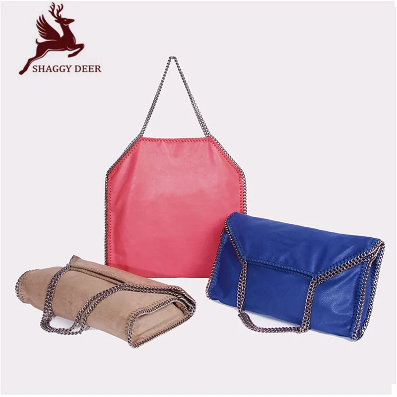 

New Shaggy Deer Large Capacity Brand Luxury Quality Stella Bag 2 Chain Fold-Over PVC Shopping Tote big size 40cm Shoulder Bag
