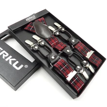 Jierku подтяжки 6 клипы человека брекеты suspensorio модные брюки на отца/мужа подарок с коробкой цвета 3.5*120 см