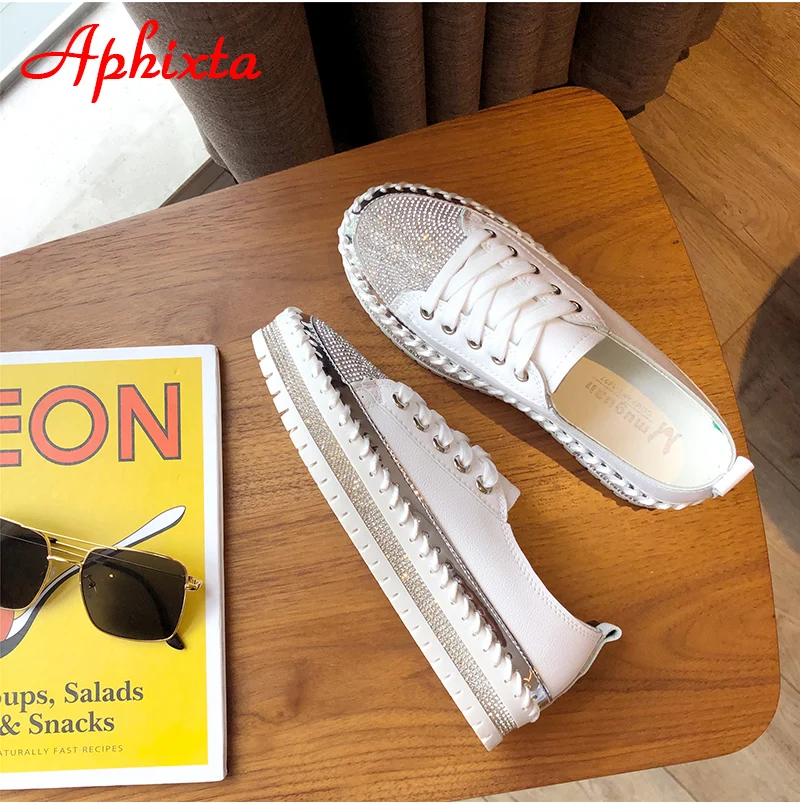 Aphixta Loafers Shoes Women Luxury Silver Crystal Lace-up Platform Shoes Woman Sequined Cloth Bling Crysta Black Flat Heels Shoe