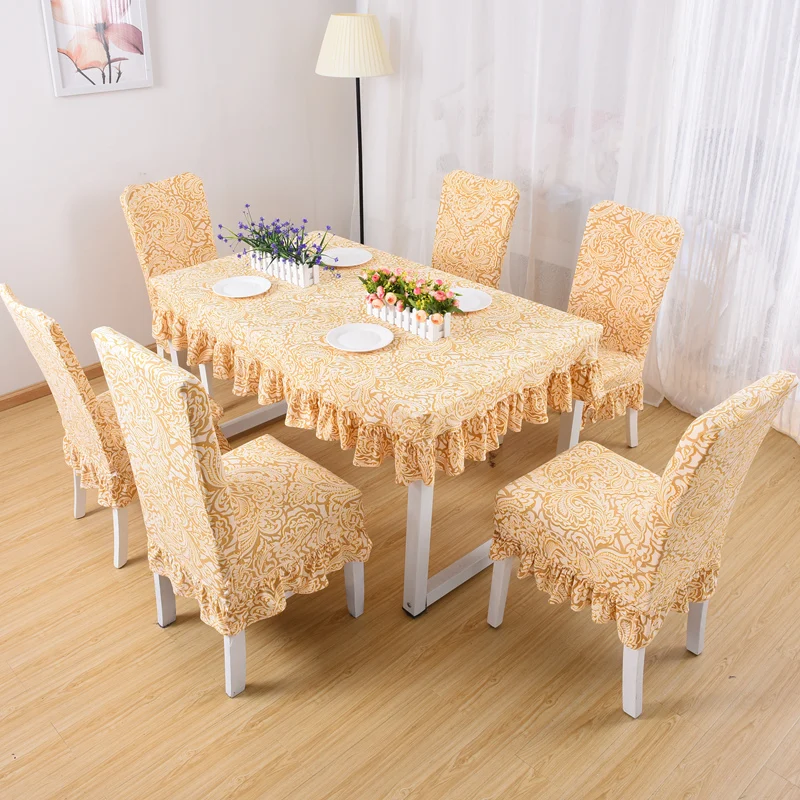 

Household Stretch Chair Covers and Tablecloth Set Hotel Restaurant European Chair Covers Table Cover Set Nappe De Table