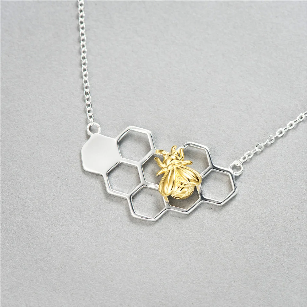 Special bee honeycomb women 100% 925 Sterling silver nacklace Jewellery Clavicle chain pendant charms chokers torques fashion