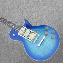 

ebony sky blue quilted maple electric guitar LP Three pickup Top Quality LP CST Shop Free shipping