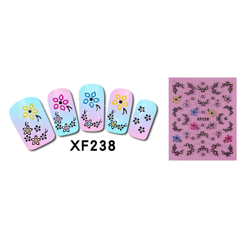 

RBAN NAIL 3d Nail Art Stickers with Rhinestones Flower Designs Adhesive Manicure Tips Decals Decoration