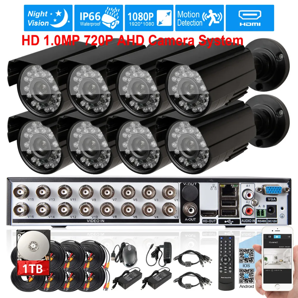 AHD системы видеонаблюдения 16-канальный HDMI 1080 P 720 записи DVR 8*1 Мп 2000tvl ИК