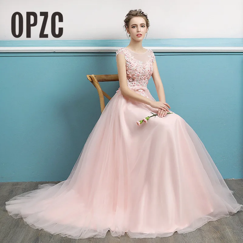 Real Photo 2018 Spring Long Evening Dress Sweet Sweep Lace Train