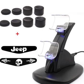 

For PlayStation PS4 Pro Slim Controller Charging Station Stand&Enhanced Joystick Grip cap& Led Light Bar Sticker For PS4 Console