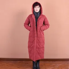 Теплый льняной пуховик с капюшоном Женское зимнее пальто с капюшоном зимнее пальто толстый пуховик размера плюс X-Long