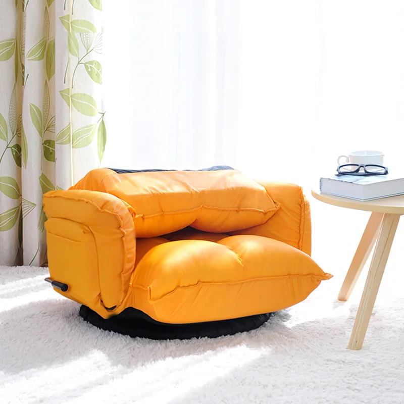 Collapsible Multi-File Adjustment Rotating Chair Sofa 360 Degree Swivel Modern Bedroom Backrest Foldable Floor Chair Leather