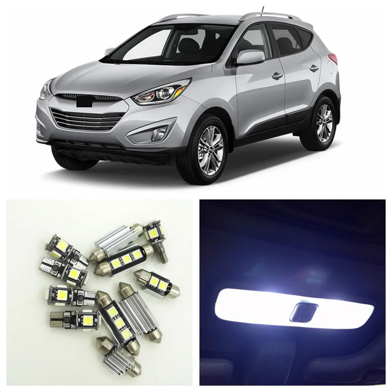 

8pcs White Car LED Light Bulbs Interior Package Kit For 2010-2015 Hyundai Tucson Map Dome Trunk Door License Plate Lamp