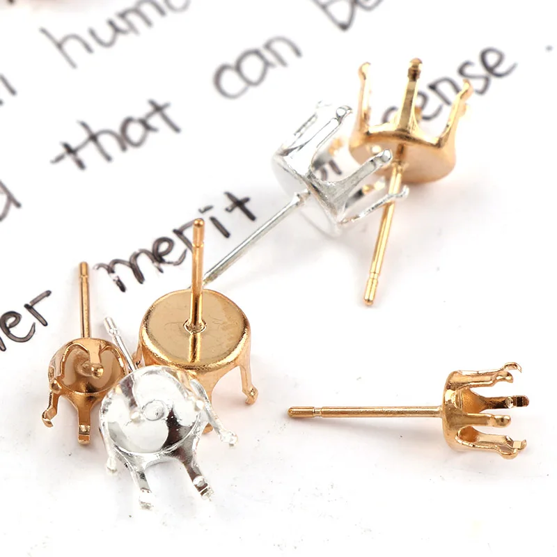 

6mm,8mm Metal Earrings Claw Clasp Blank Base Claw Setting DIY Crystal Rhinestone Earring back Earstud Jewelry Findings