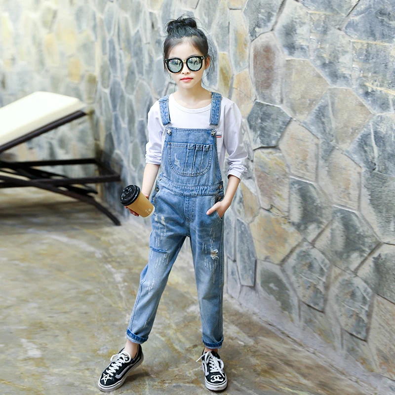 Denim Jumpsuit For Girls Ripped Jeans For Kids Teens Teenagers Baby Overalls Rompers 4 8 6 7 8 9 10