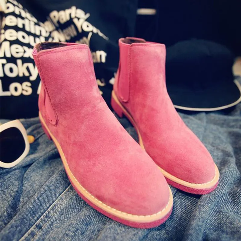 

In The Autumn of 2015 English Suede Elastic Martin Boots Shoes with Flat Flat Round Head Short Boots