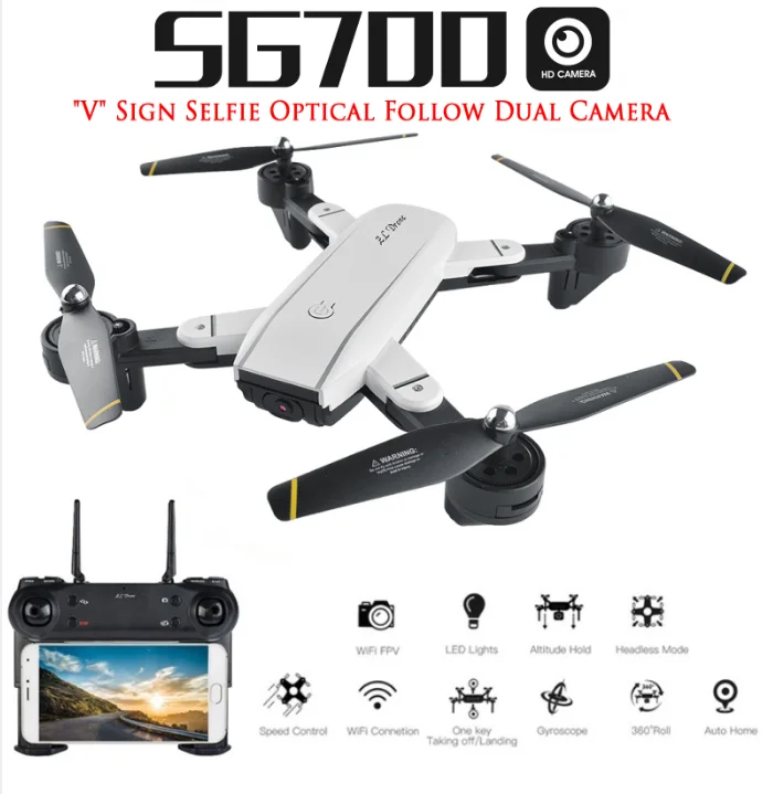

SG700 RC Qudacopter with WiFi FPV Camera Foldable Selfie Drone 6-Axis Gyro Altitude Hold Headless RC Helicopter VS E58 XS809HW