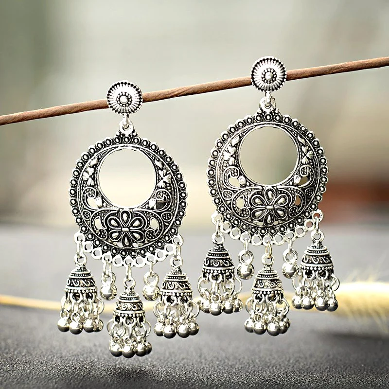 Belly Dance Earrings, Vintage Turkmen Silver Tear-Drop Turquoise Stones Tribal Earrings Classic Earrings