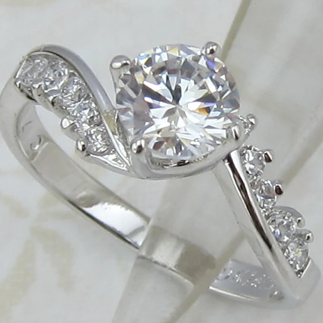 Size 6 Charming Grace Nice White CZ Gems Ring Rhodium Plated Jewelry