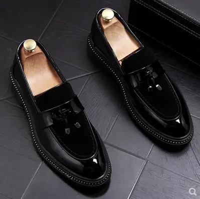 В британском стиле; модные дизайнерские мужские бизнес офисное, официальное платье черная обувь из натуральной кожи на платформе в джентльменском стиле; удобная спортивная обувь - Цвет: slip-on