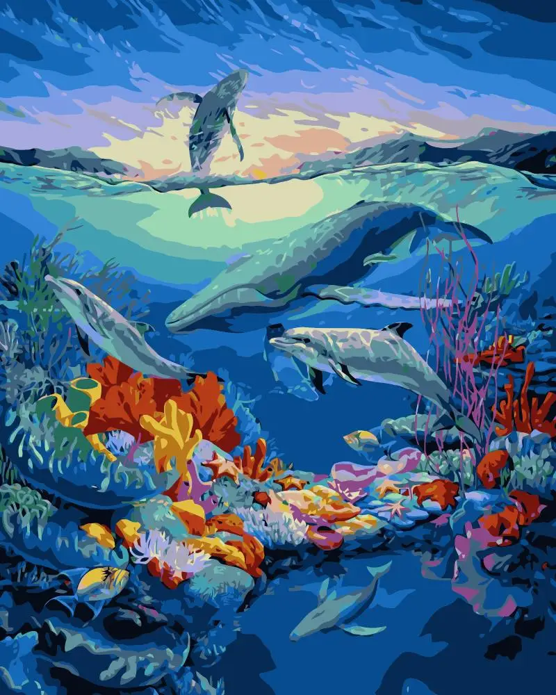 Mahuaf-j552 Undersea Animal World Diy Oil Paintings On Canvas Home Wall ...