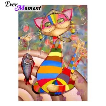 

Ever Moment Diamond Painting Cat Fish Full Square Picture Mosaic Rhinestone Diamond Embroidery Decoration For Home S2F487