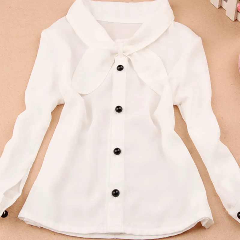 Коллекция весна-осень детская шифоновая рубашка с длинными рукавами для школьниц кофточки для детей бант белая блузка для девочек в возрасте от 2 до 16 лет JW0270