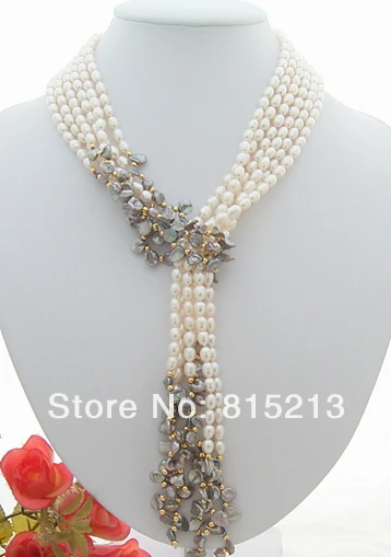 

ddh001332 3Strds 49" White&Grey Keshi Pearl Necklace