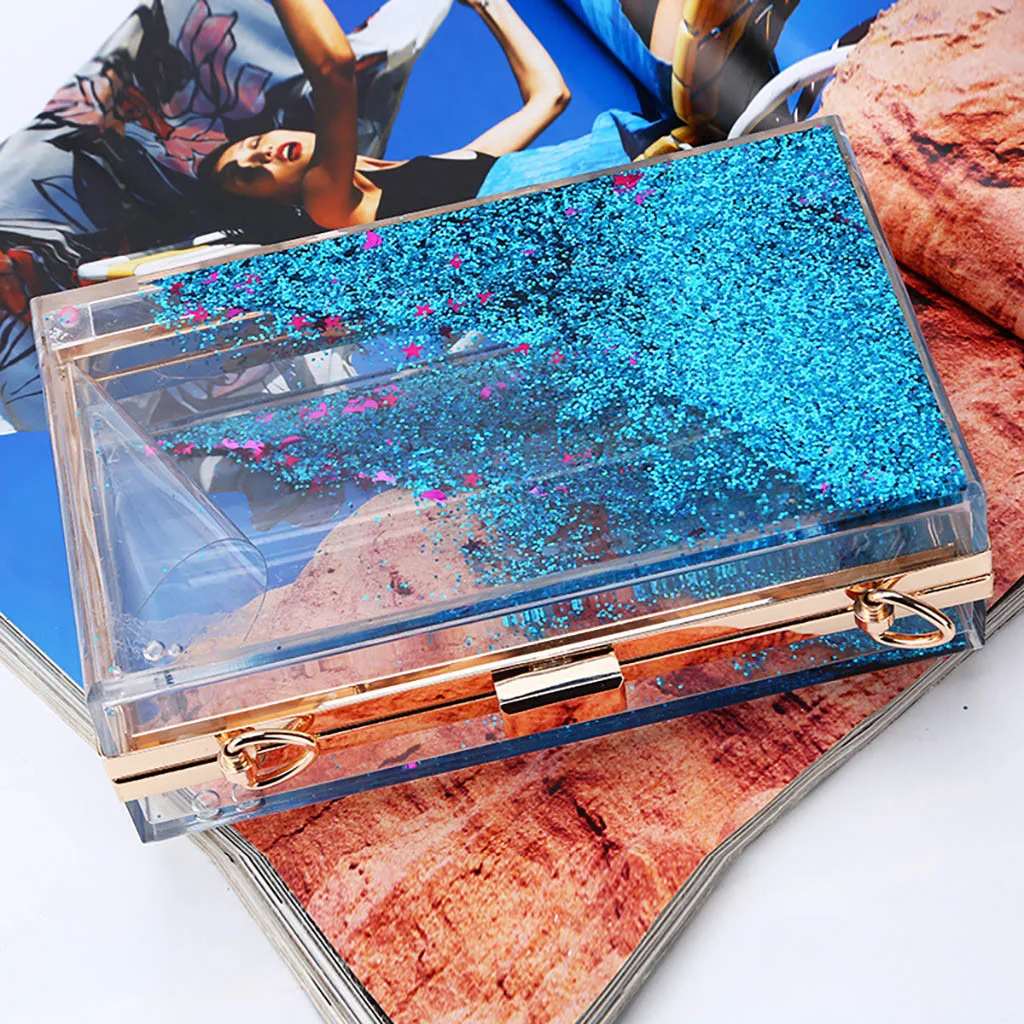 

Women Fashion Chic Elegant Double-Sided Liquid Quicksand Acrylic Ladies' Translucent Evening Dress Bag Clutch Bags Embreagem 50