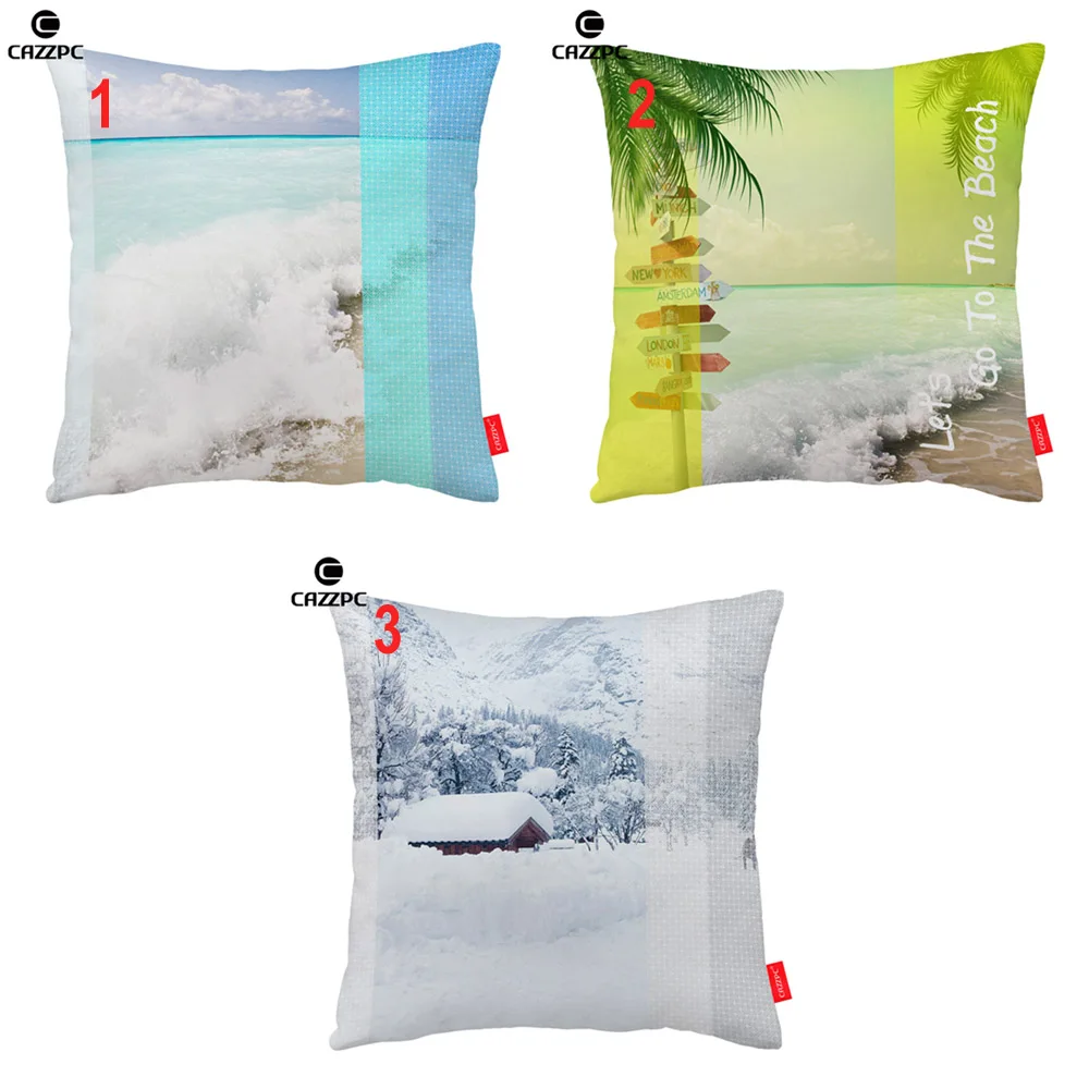 

Gradient Color Sea Beach Palm Snow Village Print Decorative Pillowcase Cushion Covers Sofa Chair Home Decor
