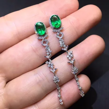 

Fine Jewelry Real Pure 18 K Gold AU750 Green Emerald 2.02ct Gemstones Diamonds Female Drop Earrings for Women Fine Earrings