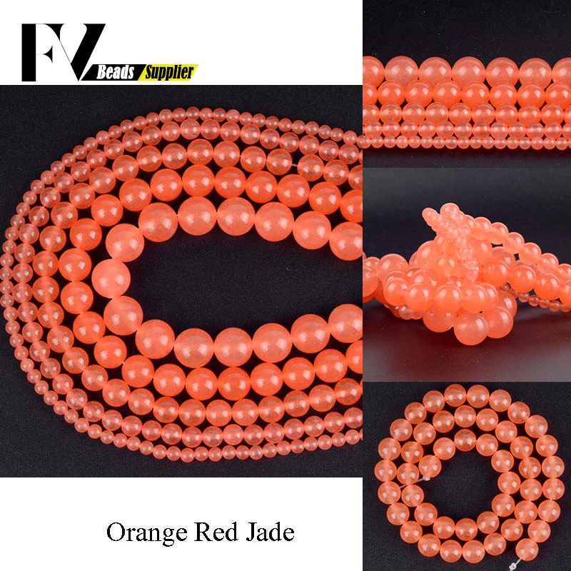 

Wholesale 4 6 8 10 12mm Round Orange Red Jades Beads Natural Stone Loose Beads For Diy Jewelry Making Bracelet Accessories 15"