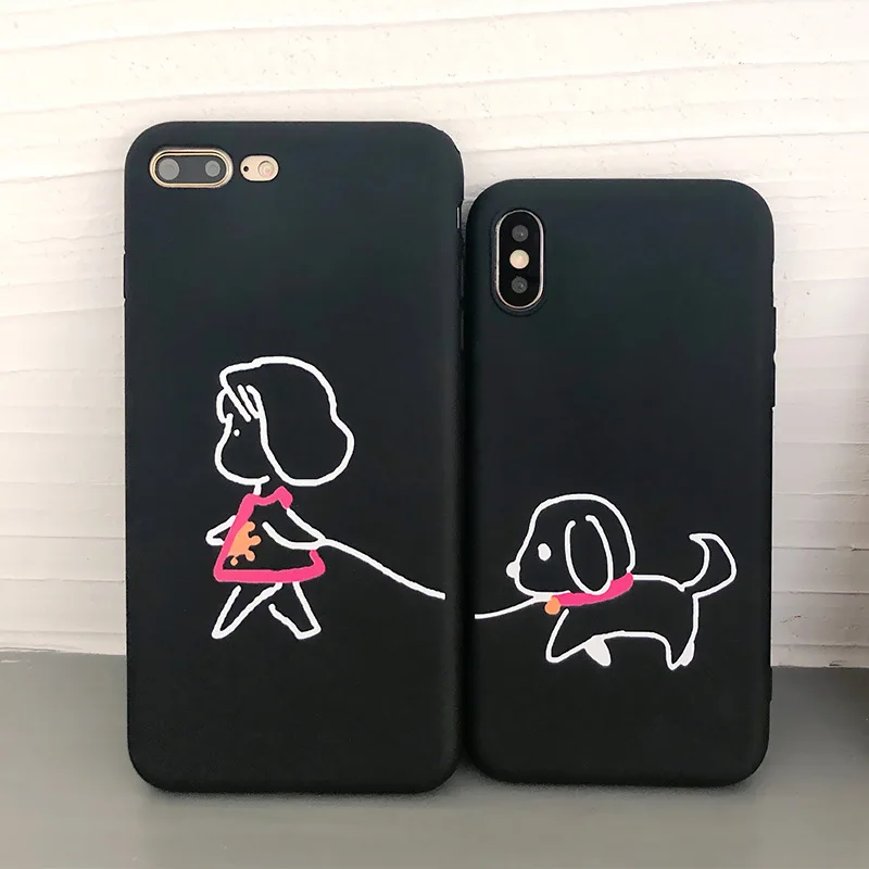 JAMULAR для милых девочек собака пара чехол iPhone 7 6 6s XS MAX XR 8 Plus арт Line мягкий матовый