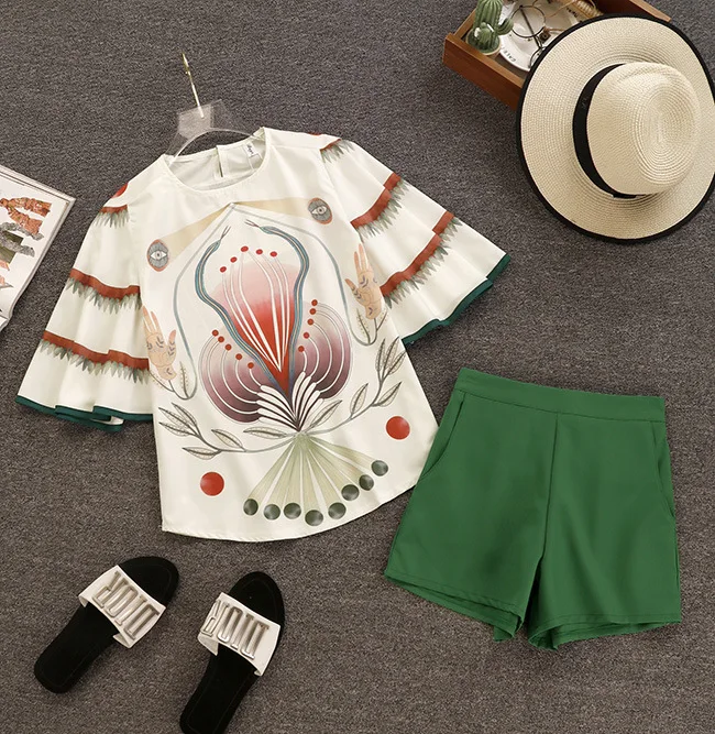 network red goddess Fan Yang high waist broad leg short pants fashionable two sets of smart suit female summer wear Women's Sets